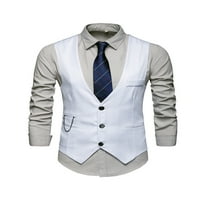 Muški poslovni prsluk, jednobojno jednobojno odijelo bez rukava s izrezom u obliku slova L za gospodu, Plus veličine,