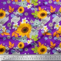 Svilena tkanina s cvjetnim printom lišće i suncokret, ručno izrađena, široka dvorišta