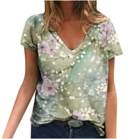 Ženski ljetni topovi tunike tiskane majice udobna osnovna modna majica ležerna široka bluza s izrezom u obliku