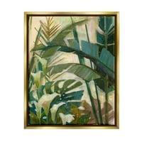 Lišće biljaka tropske džungle, botanička i cvjetna grafika, umjetnički tisak u metalnom zlatnom okviru, zidna