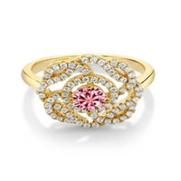 Srebrni prsten od 18k žutog zlata, Okrugli ružičasti Moissanite i 1,53 karata