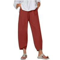 Ylioge ravne hlače s visokim strukom za žene Čvrsta boja opuštena obrezana izlaska hlača Slit Linene ljetne udobne