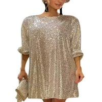 Paille žene maturalna haljina Dugi rukavi Svečane mini haljine naborane zabave Elegantno blagdansko svjetlo zlato