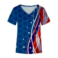 Fanxing Womens USA zastave tiskane majice zvijezde i pruge vrhovi kratkih rukava labave fit v vratne majice bluza