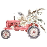 Akvarelna tkanina s cvjetnim crtežom traktora crvena