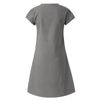Ženske haljine dužine koljena kratki rukav casual a-line solidna V-izreza ljetna haljina siva l