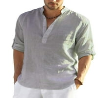 Muška lanena košulja Henley košulja dugi rukav ležerni hipi pamučni plaža majice