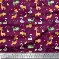 Ljubičasta Rajonska tkanina s lišćem, zvijezdama i slatkim životinjama, dječja ukrasna tkanina širine dvorišta