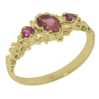 9-karatni prsten od žutog zlata britanske proizvodnje s prirodnim ružičastim turmalinom ženski zaručnički prsten