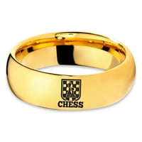 Volfram šah dame muški i ženski prsten za igru udobno pristajanje 18K žuto zlato Polirana kupola
