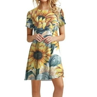 Umitay Ljetne haljine Ženski ljetni suncokretovi print labave haljine s kratkim rukavima