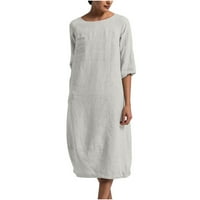 Ženska pamučna lanena haljina ljetna ležerna haljina za plažu kratkih rukava Vintage široka jednobojna haljina