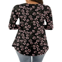 Ženski čipkasti cvjetni vrhovi s okruglim vratom koji skrivaju trbuh tunika majice dugih rukava lepršave Ležerne