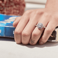 Jedinstveni trenuci CT laboratorij uzgojeni dijamant dvostruki halo smaragdni zaručnički prsten u 14k bijelom