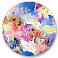 DesignArt 'divlje cvijeće i živopisni divlji proljetni listovi IV' Moderni krug metal zid - disk od 11