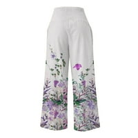Ženske široke hlače širokog kroja, široke hlače visokog struka s cvjetnim printom, s džepovima, Ležerne hlače