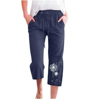 Owordtank s džepovima za ispis hlače za žene ravne noge labave široke noge elastične casual hlače