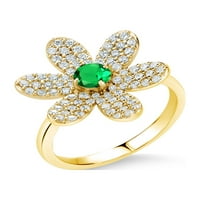 1. Karatna okrugla zelena Nano smaragdna Srebrna 18k pozlaćena žuta zlatna ženska cvjetna prsten
