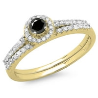 Kolekcija 0. Zaručnički prsten od 14k okruglog crno-bijelog dijamanta, žuto zlato, veličina 7,5