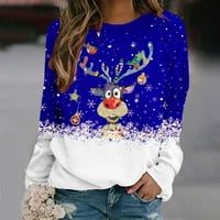 Božićna majica za žene sa slatkim sobovima, Božićni blagdanski pulover s dugim rukavima, labava lagana košulja