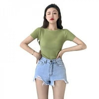 Rasprodaja, ženska jednobojna majica s puloverom u korejskom stilu s kratkim rukavima.