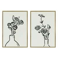 Kate i Laurel Silvi, minimalistička mrtva priroda s cvijećem u vazi i uokvirenim platnom, zidni umjetnički Set