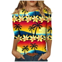 Modne ljetne košulje za plažu za žene s rukavima od tri četvrtine, pulover s okruglim vratom s printom, gornja
