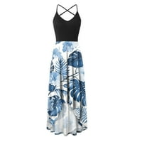 Ljetne haljine Za plažu za žene Bez rukava s izrezom u obliku slova B i boemskim cvjetnim printom, duga Maksi