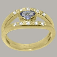 Britanci su napravili 14k žuto zlato prirodni tanzanit i dijamantski ženski prsten - Veličina Opcije - Veličina