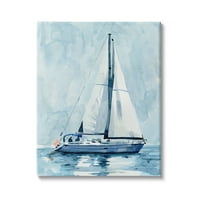 Akvarelna slika morska plava jedrilica u mirnoj obalnoj vodi, 40, dizajn Emme Caroline