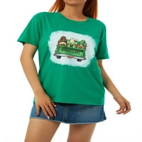 Ženska ljetna majica, Ležerne prevelike majice s okruglim vratom i kratkim rukavima, vrhovi s natpisom djetelina