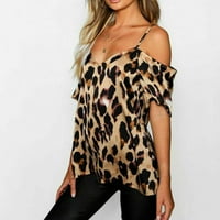 Slatki topovi za žene, ženska modna ležerna ljetna bluza s kratkim rukavima s leopard printom s ramena, naramenice,