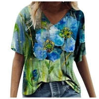 CACOMMAMK PI Women Summer Tops Plus veličine V-izrez Žene s kratkim rukavima tiskani vrhovi majice majice bluza