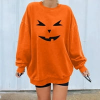 ; / Ženske široke dukserice s printom bundeve za Noć vještica s dugim rukavima, ležerni lagani narančasti puloveri