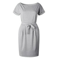 Ženska ležerna ljetna ženska večernja haljina s džepovima i kratkim rukavima u sivoj boji + e-mail