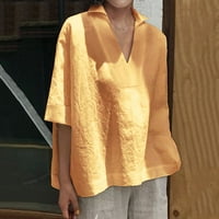 Ženska modna pamučna lanena košulja s izrezom i kratkim rukavima u obliku slova u, sto i jedna jednobojna široka
