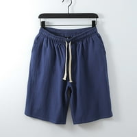 Petodijelne muške pamučne lanene hlače Ležerne jednobojne široke prozračne kratke hlače za mlade u japanskom retro