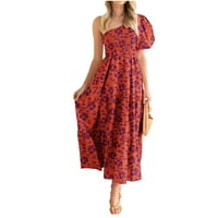 Ženska ljetna haljina s cvjetnim printom, ležerna, jedno rame, ruffles, tekući Midi, Boho haljine Za plažu, ljetna