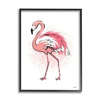 Stupell Industries Pink Splatter Flamingo Perje Tropska ptica Moderna slika crno uokvirena umjetnička print zidna