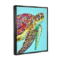 Plutajuća morska kornjača tirkizni naglasak životinje i insekti grafika u mrklom crnom okviru umjetnički tisak
