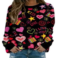 Ženski pulover za Valentinovo, majica s dugim rukavima s okruglim vratom u obliku srca i slova za proljeće, jesen