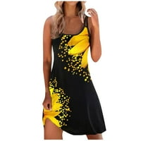 Sundress za žene, haljine bez rukava, Ženske haljine s kvadratnim izrezom s gradijentnim printom, žute, 2-inčne