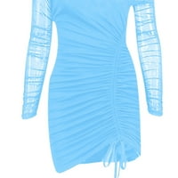 Rasprodaja haljina kratkih rukava ženska modna ljetna jednobojna asimetrična mrežasta haljina do koljena
