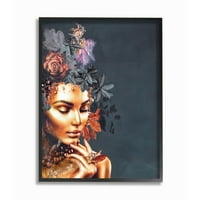 Stupell Industries Elegantni glam ženski portret cvjetni listovi za kosu uokvireni zidni umjetnički dizajn po