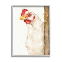 20 piletina iza ograde portret životinje na farmi u sivom okviru, dizajn Georgea diachenka