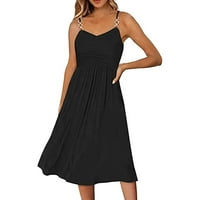 Ljetne haljine za žene srednje dužine ležerne solidne a-linije a-line haljina crna 2xl