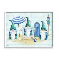Nautička plaža gnome trio bajke i fantasy grafička umjetnost bijela uokvirena umjetnička print zidna umjetnost