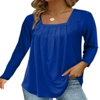 Ženska majica jednobojna majica s četvrtastim vratom ženski široki pulover radna tunika bluza u plavoj boji