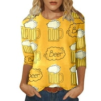 Ženska majica s printom piva, ležerna široka bluza s okruglim vratom