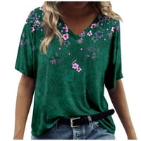 Ženski vrhovi okrugli dekolte cvjetna bluza casual žena ljetne majice kratkih rukava zelena 4xl